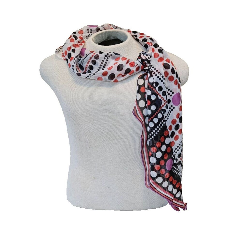 Cabi 100% Silk Scarf Approximately 70” x 13” Women’s Geometric Polka Dot Pattern - Picture 2 of 10